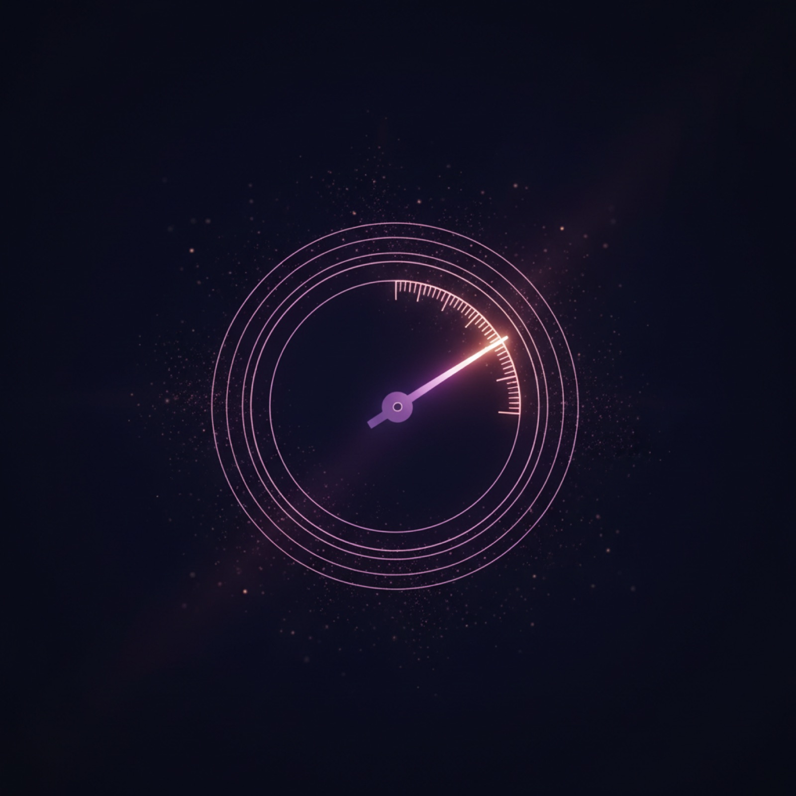 A luminous calibration gauge with a glowing needle and concentric measurement rings