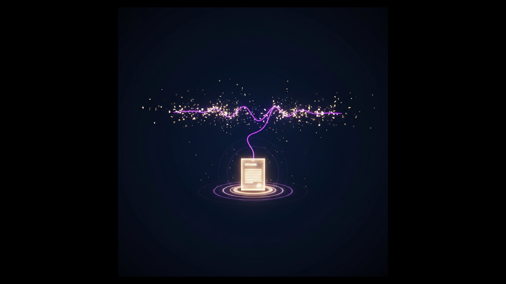 A glowing thread connecting a line of light to a single luminous source document