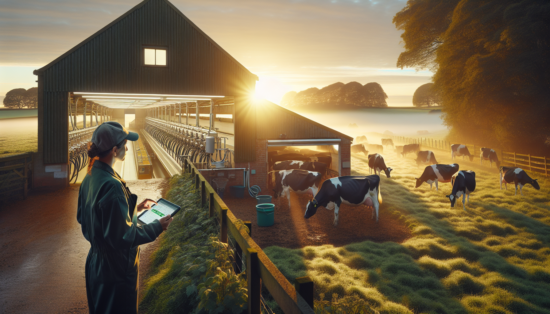 Modern dairy farm with robotic milking technology